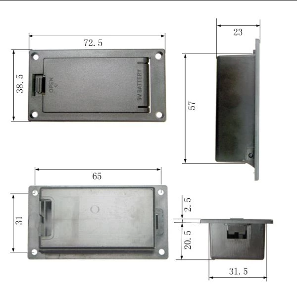 EP-0926-023 - Small Footprint 9V Battery Box with Battery Lead Clip