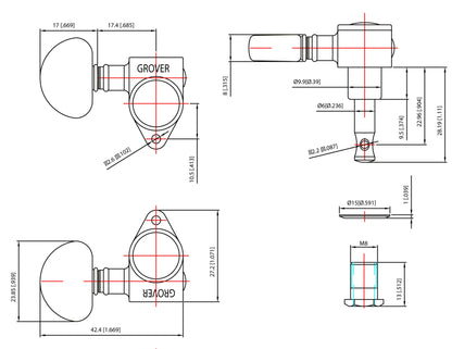 TK-7901 GROVER® 102 SERIES 3X3 ROTOMATIC TUNERS WITH KEYSTONE BUTTONS