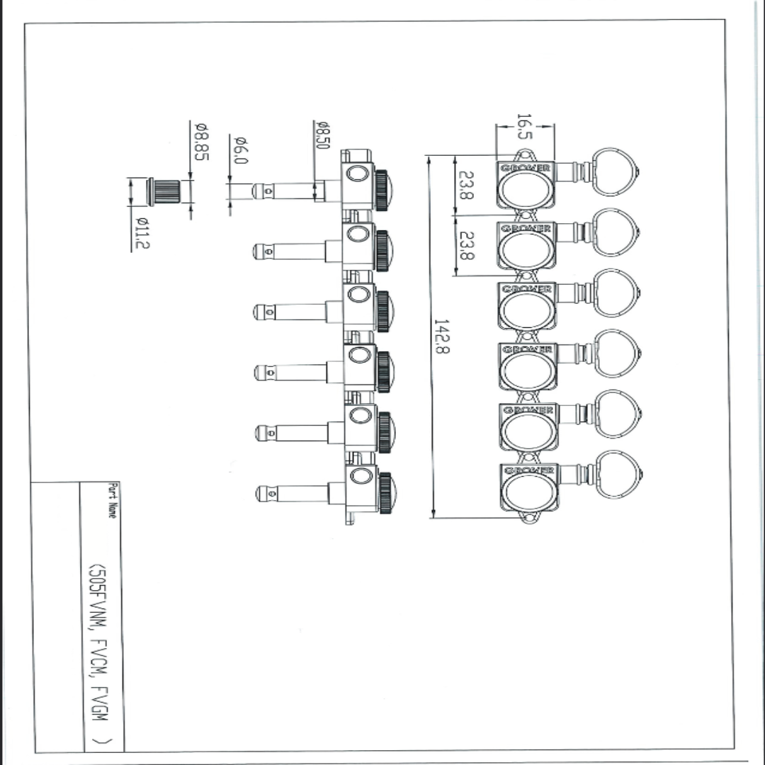Grover Roto-Grip 505F Series 6L Tuners, Nickel- set of 6 pcs