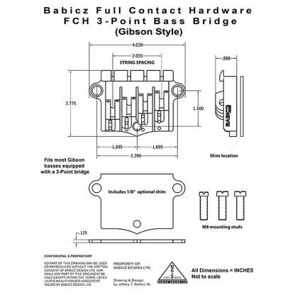 BB-3566-003 - Babicz Full Contact FCH 3PT BASS BRIDGE, 4 String W/SHIM