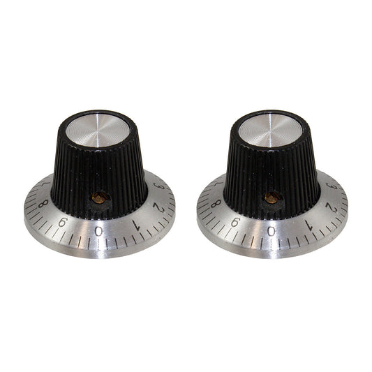 PK-3257-023 Radio Knobs, Black with Silver Number Ring, 1-3/32", Set of 2 Knobs.