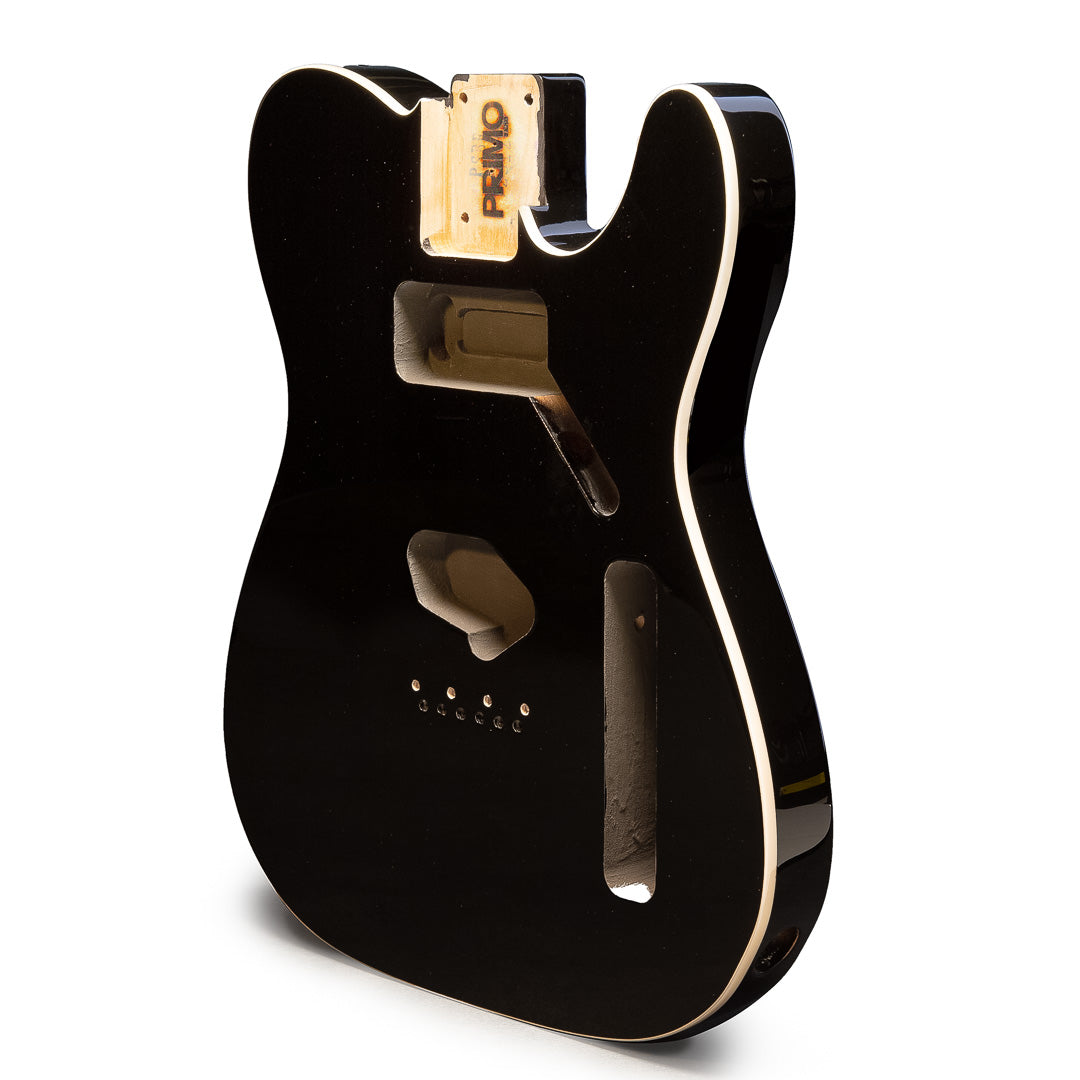 Primo Replacement Tele Body - Black Onyx w/ White Binding