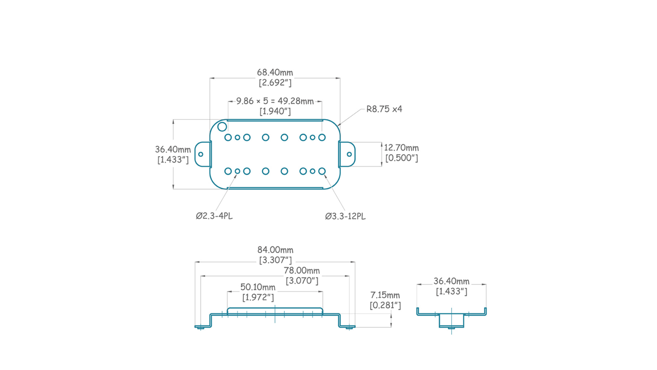 PU-6931-001 - 49.2mm Modern Style Frame for Humbucking Pickup - Short Legs