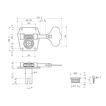 TK-0790 Gotoh Vintage-style Reverse Wind 4-in-line Bass Tuners