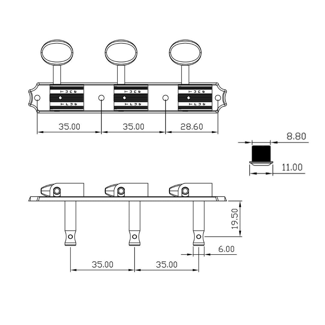 True Tune Vintage Style Strip Tuners, 3x3