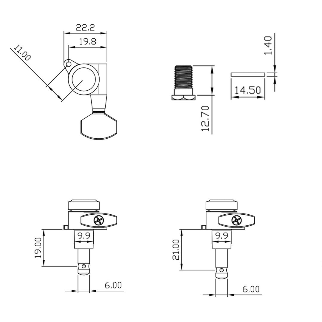 True Lok Mid-Size Locking Tuners - 6-In-Line - Bulk pack, 10 sets