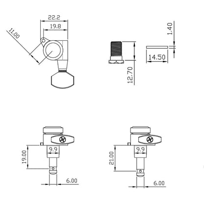 True Lok Mid-Size Locking Tuners - 6-In-Line - Bulk pack, 10 sets