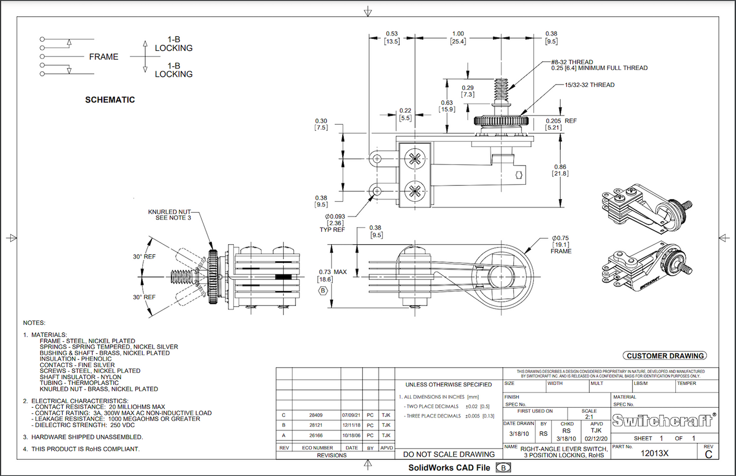 EP-4365-B00 Switchcraft Right Angle Toggle - 15 Piece Bulk Pack