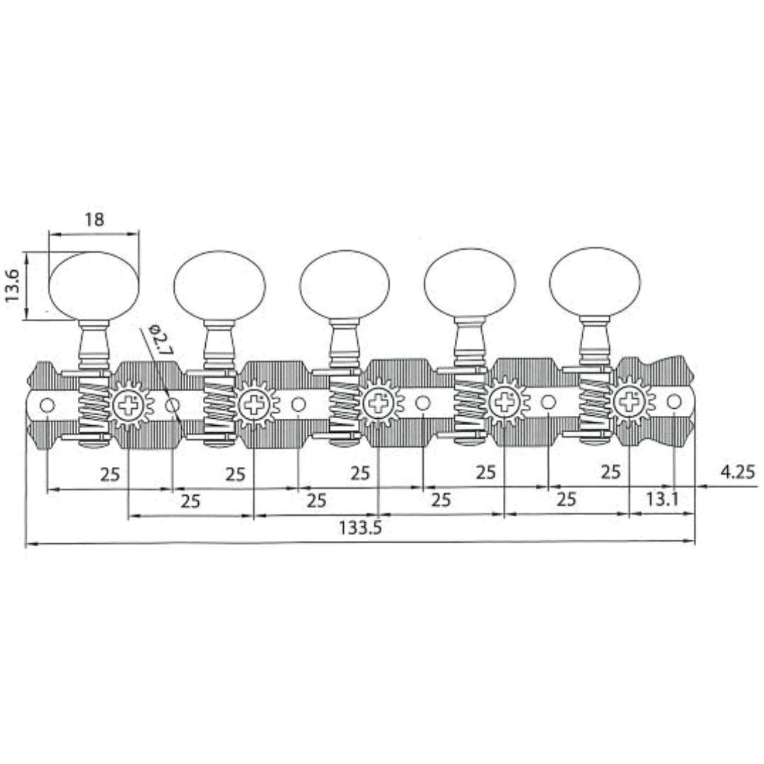 10 String 5x5 Strip Tuners for Cuatro or Bajo Quinto, Gold