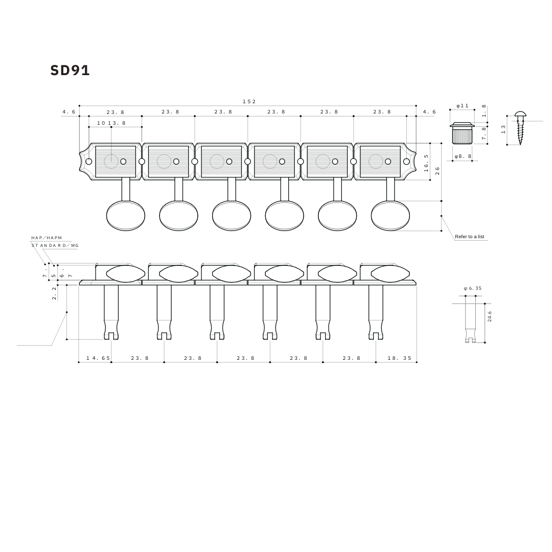 TK-0880 Gotoh SD91 Vintage-style 6-in-line Keys