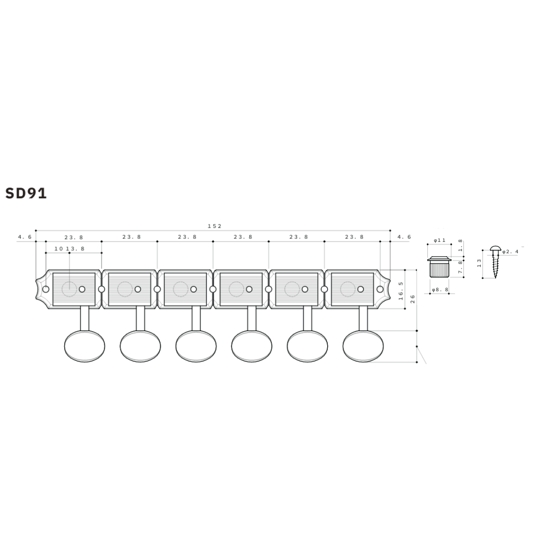 TK-7880 Gotoh SD91 Vintage-style Staggered 6-in-line Keys