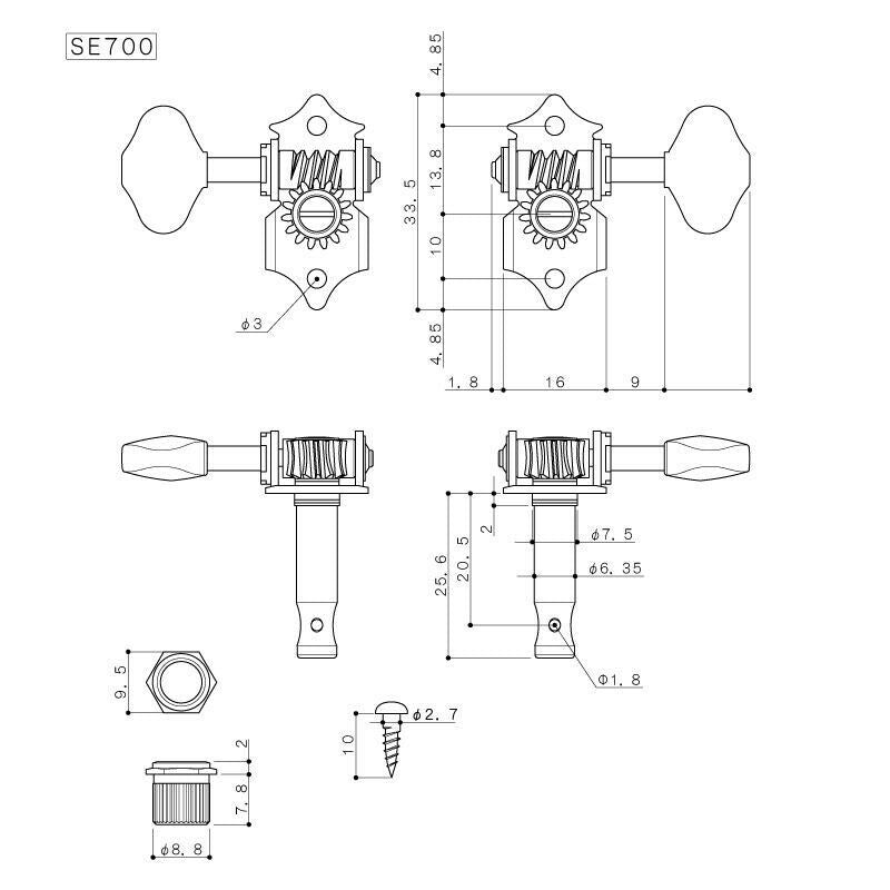 TK-7908-B01 Grover 3x3 Sta-Tite Nickel Keys- set of 6 pcs Set